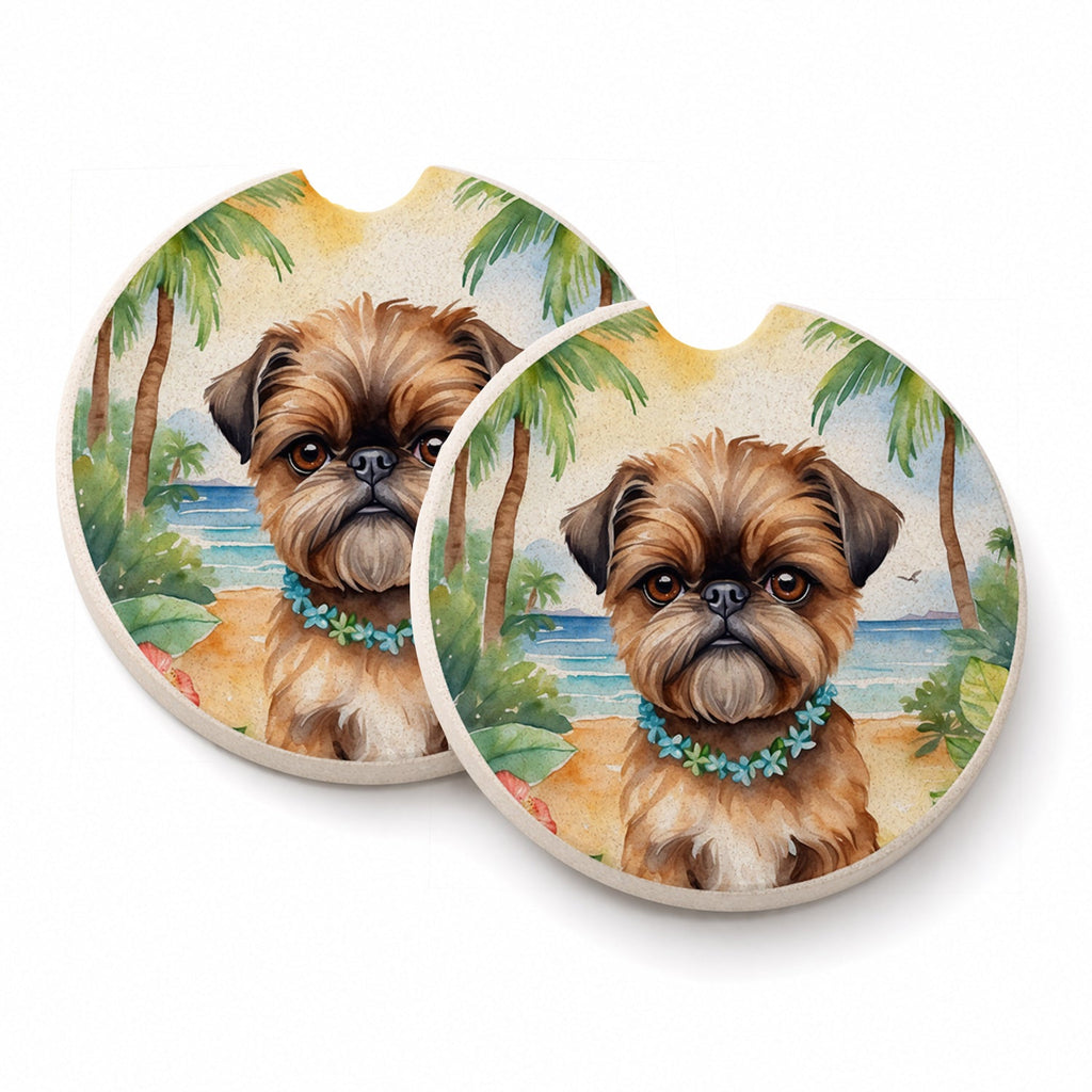 Brussels Griffon Luau Set of 2 Cup Holder Car Coasters Absorbent Round Sandstone Coasters Gifts for Men or Women, 2.5, Multicolor