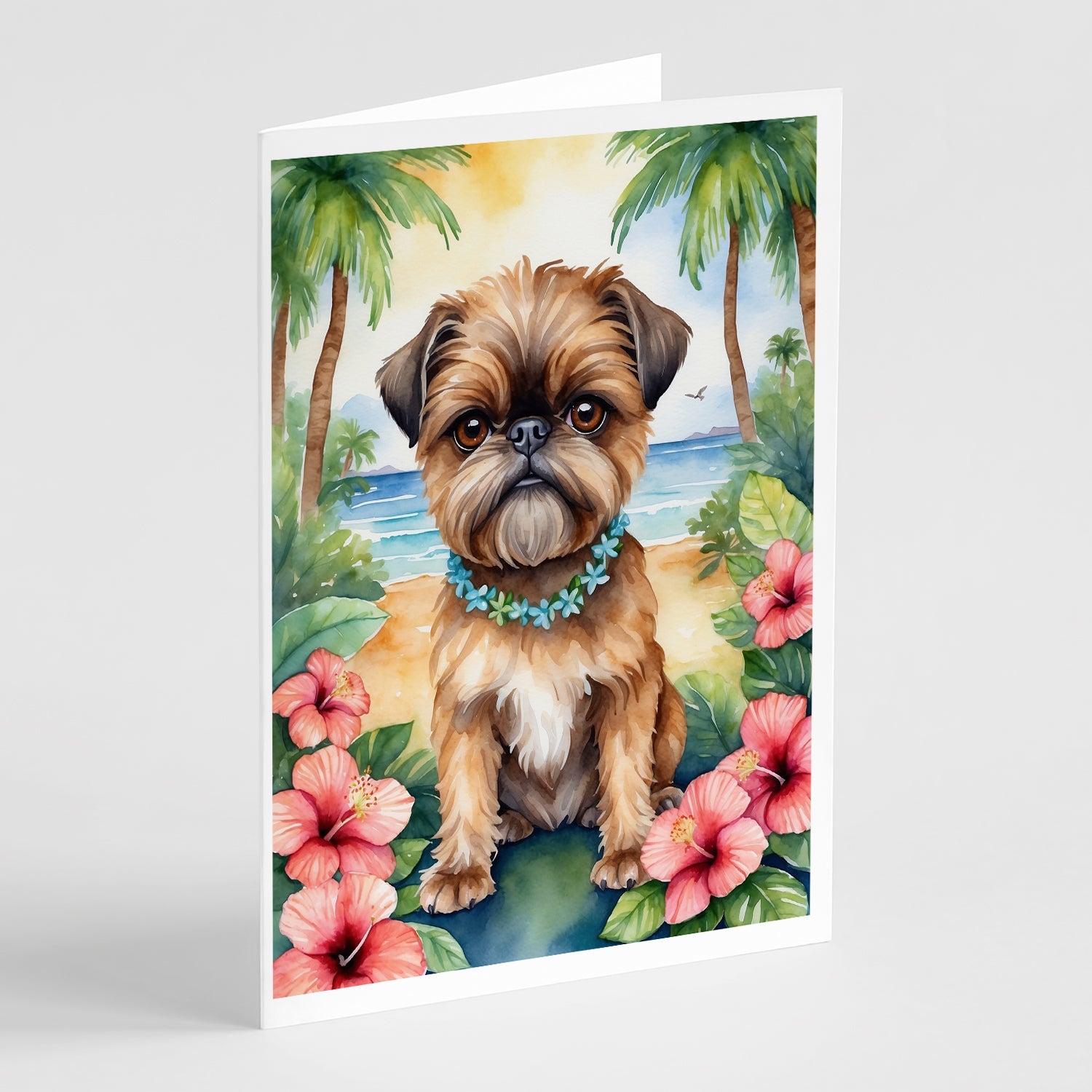 Brussels Griffon Luau Greeting Cards Pack of 8 Blank Cards with Envelopes Whimsical A7 Size 5x7