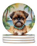 Brussels Griffon Luau Large Sandstone Coasters Pack of 4 Absorbent Round Coasters Decor Gifts for Men or Women, 4 in, Multicolor