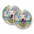 Bull Terrier Luau Set of 2 Cup Holder Car Coasters Absorbent Round Sandstone Coasters Gifts for Men or Women, 2.5, Multicolor