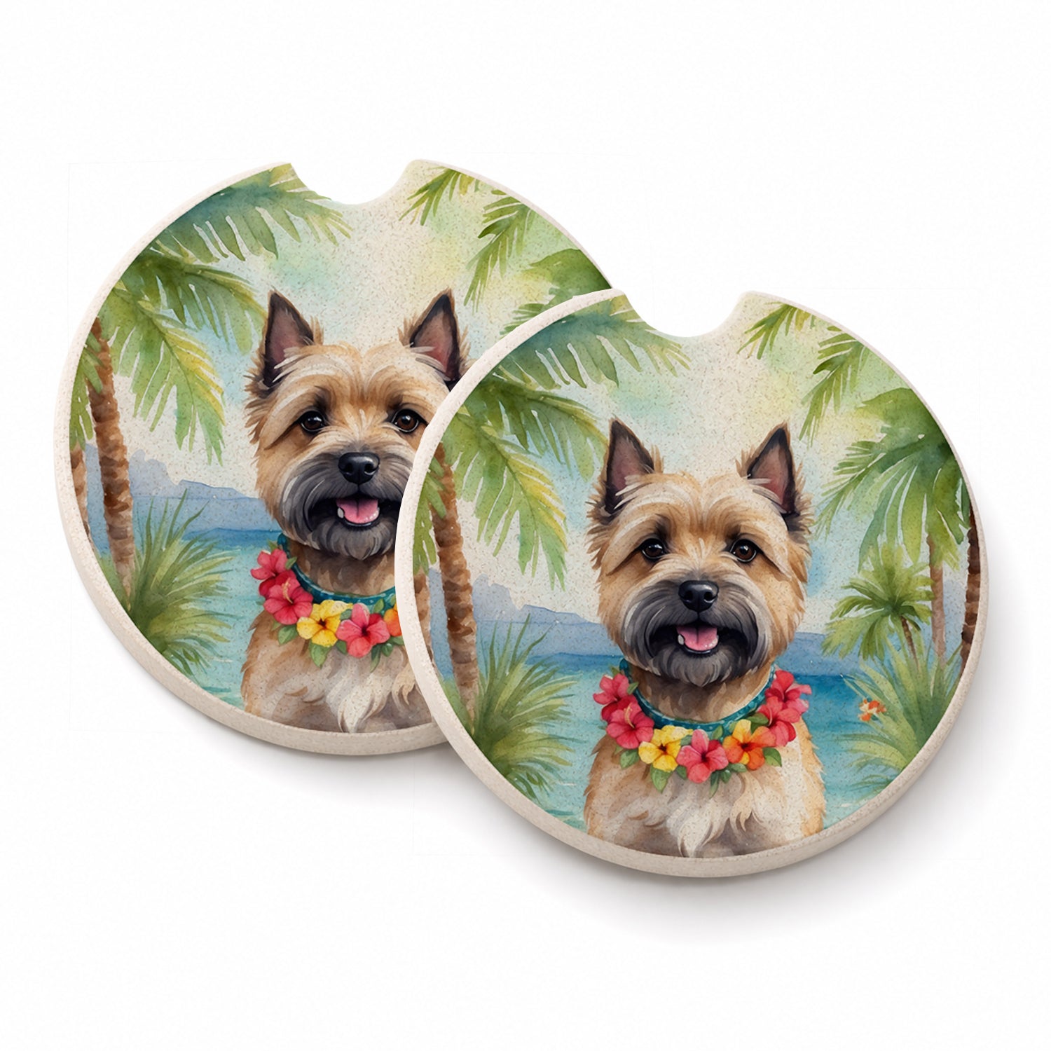 Cairn Terrier Luau Set of 2 Cup Holder Car Coasters Absorbent Round Sandstone Coasters Gifts for Men or Women, 2.5, Multicolor