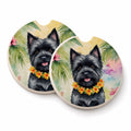 Cairn Terrier Luau Set of 2 Cup Holder Car Coasters Absorbent Round Sandstone Coasters Gifts for Men or Women, 2.5, Multicolor