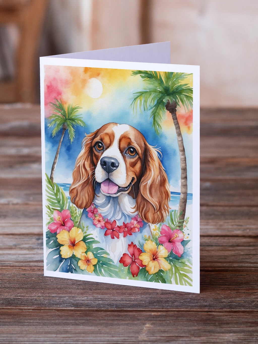 Cavalier Spaniel Luau Greeting Cards Pack of 8 Blank Cards with Envelopes Whimsical A7 Size 5x7