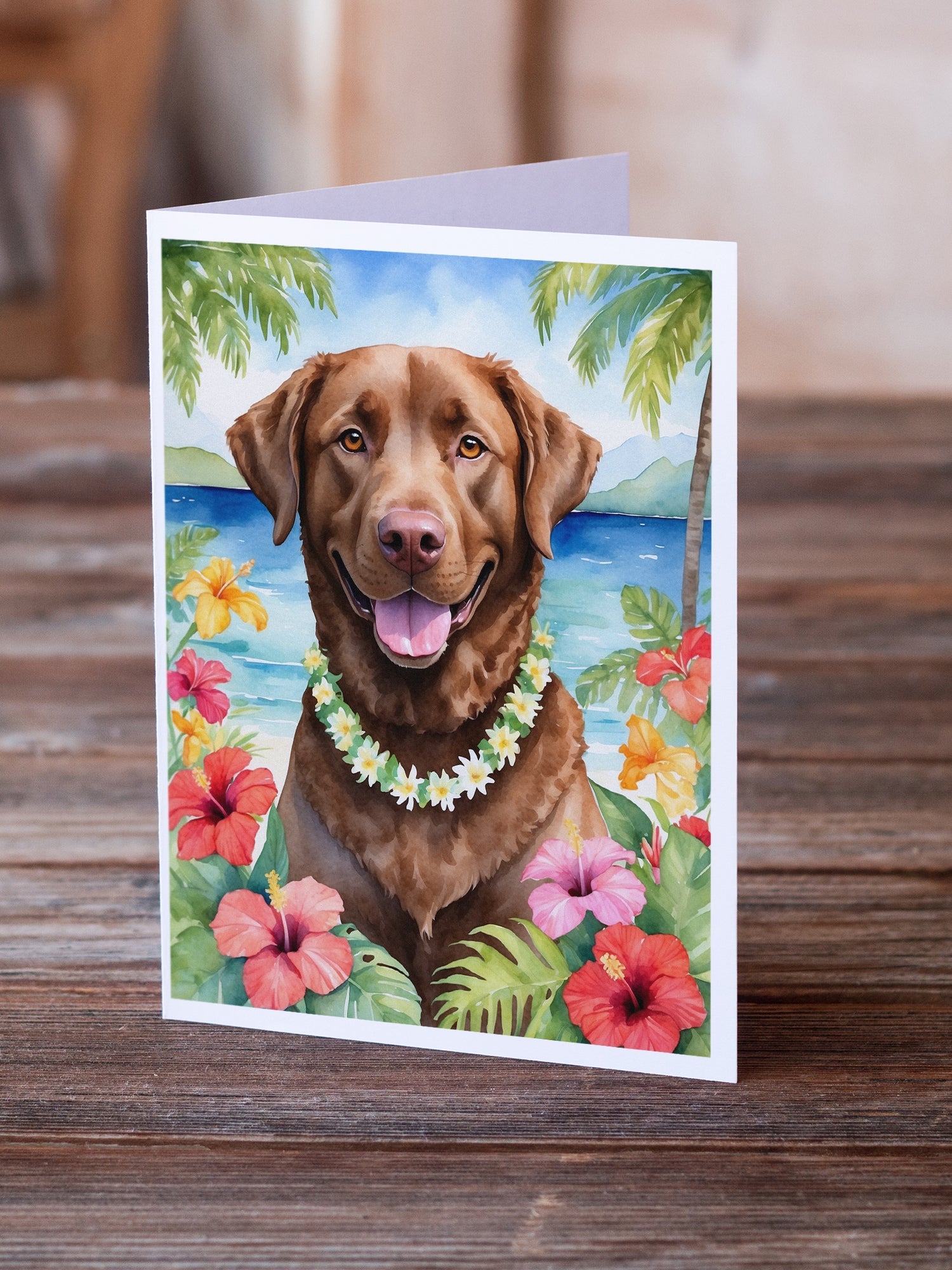 Chesapeake Bay Retriever Luau Greeting Cards Pack of 8 Blank Cards with Envelopes Whimsical A7 Size 5x7