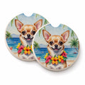 Chihuahua Luau Set of 2 Cup Holder Car Coasters Absorbent Round Sandstone Coasters Gifts for Men or Women, 2.5, Multicolor