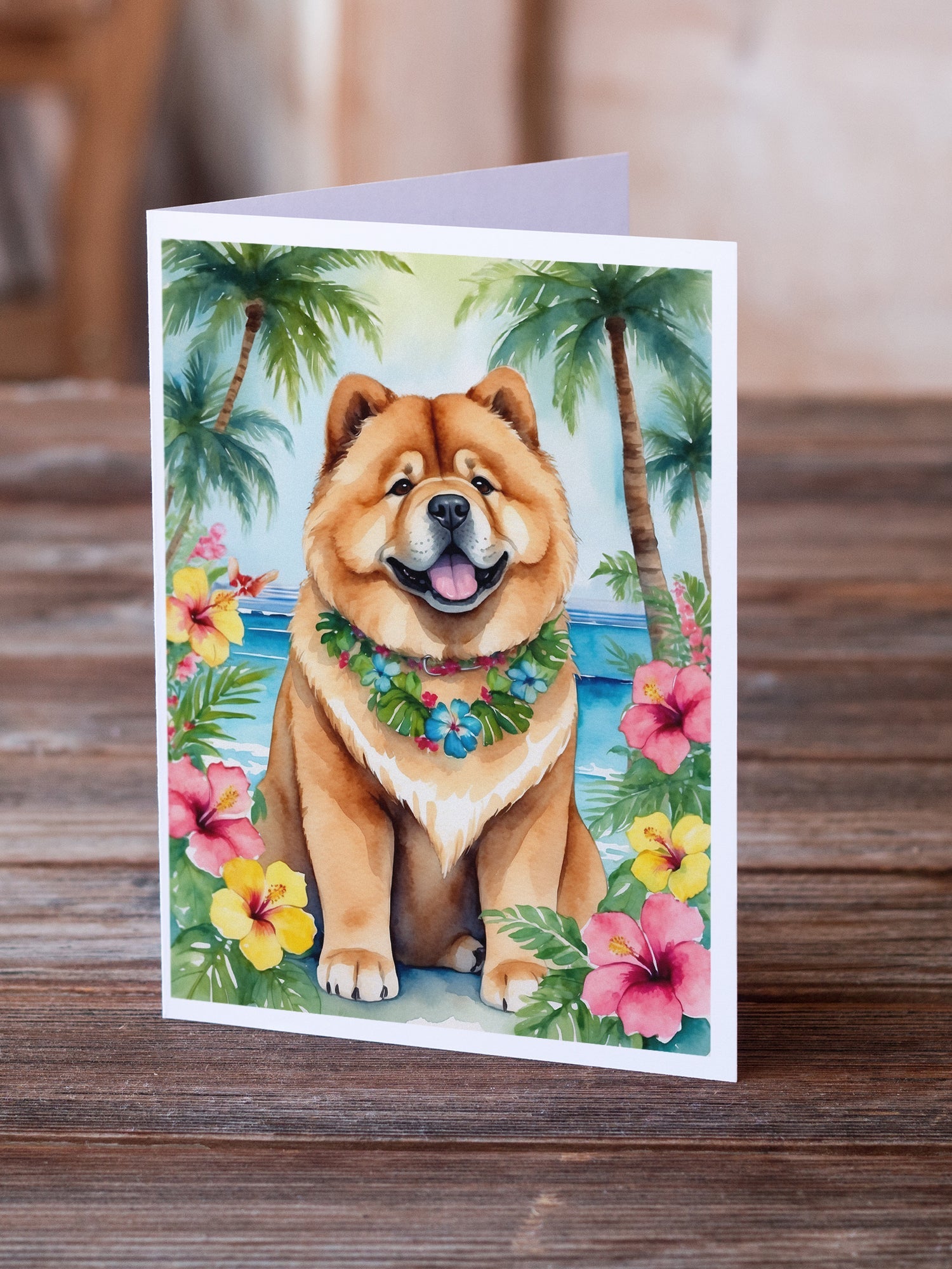Chow Chow Luau Greeting Cards Pack of 8 Blank Cards with Envelopes Whimsical A7 Size 5x7