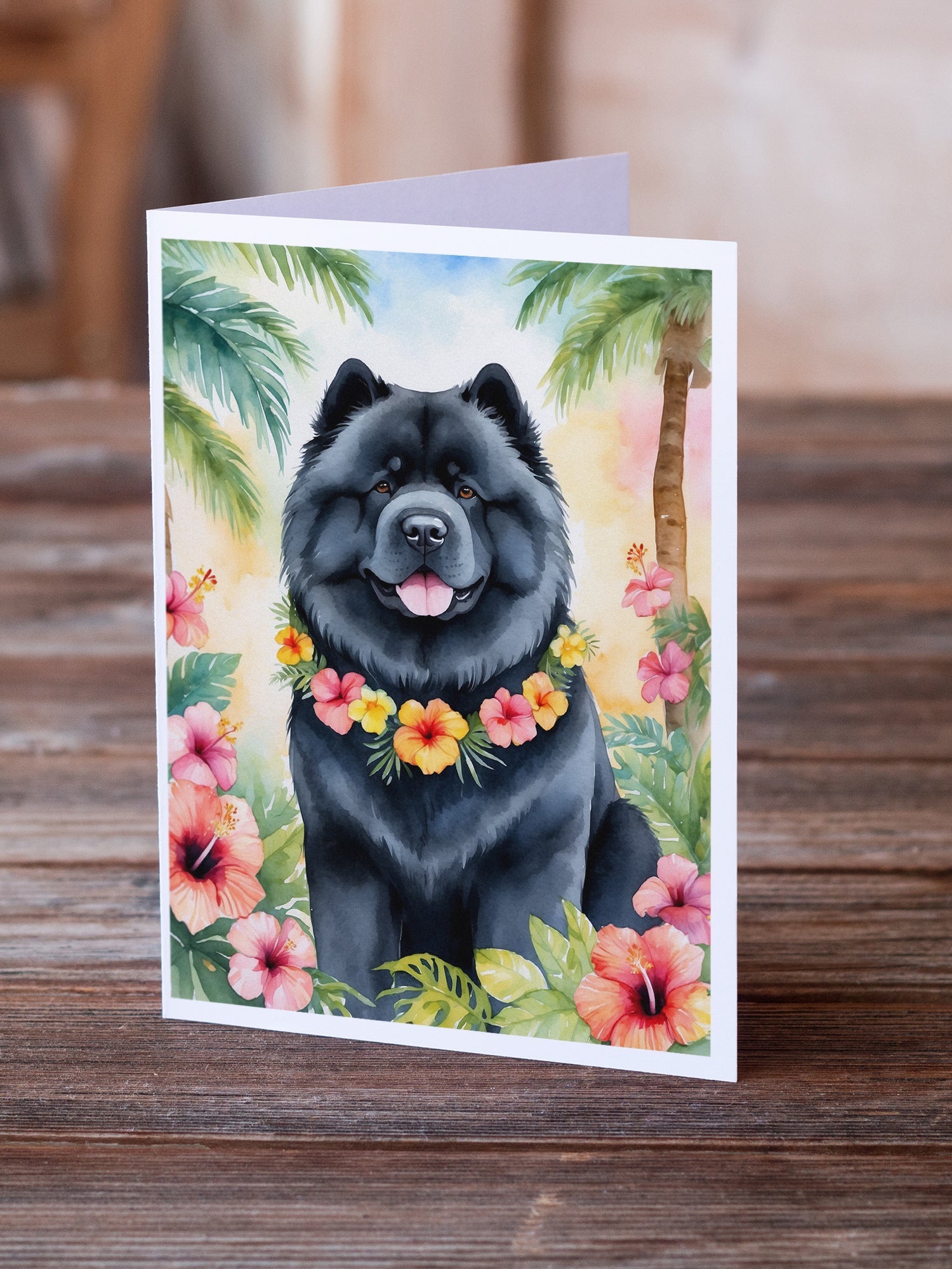 Chow Chow Luau Greeting Cards Pack of 8 Blank Cards with Envelopes Whimsical A7 Size 5x7