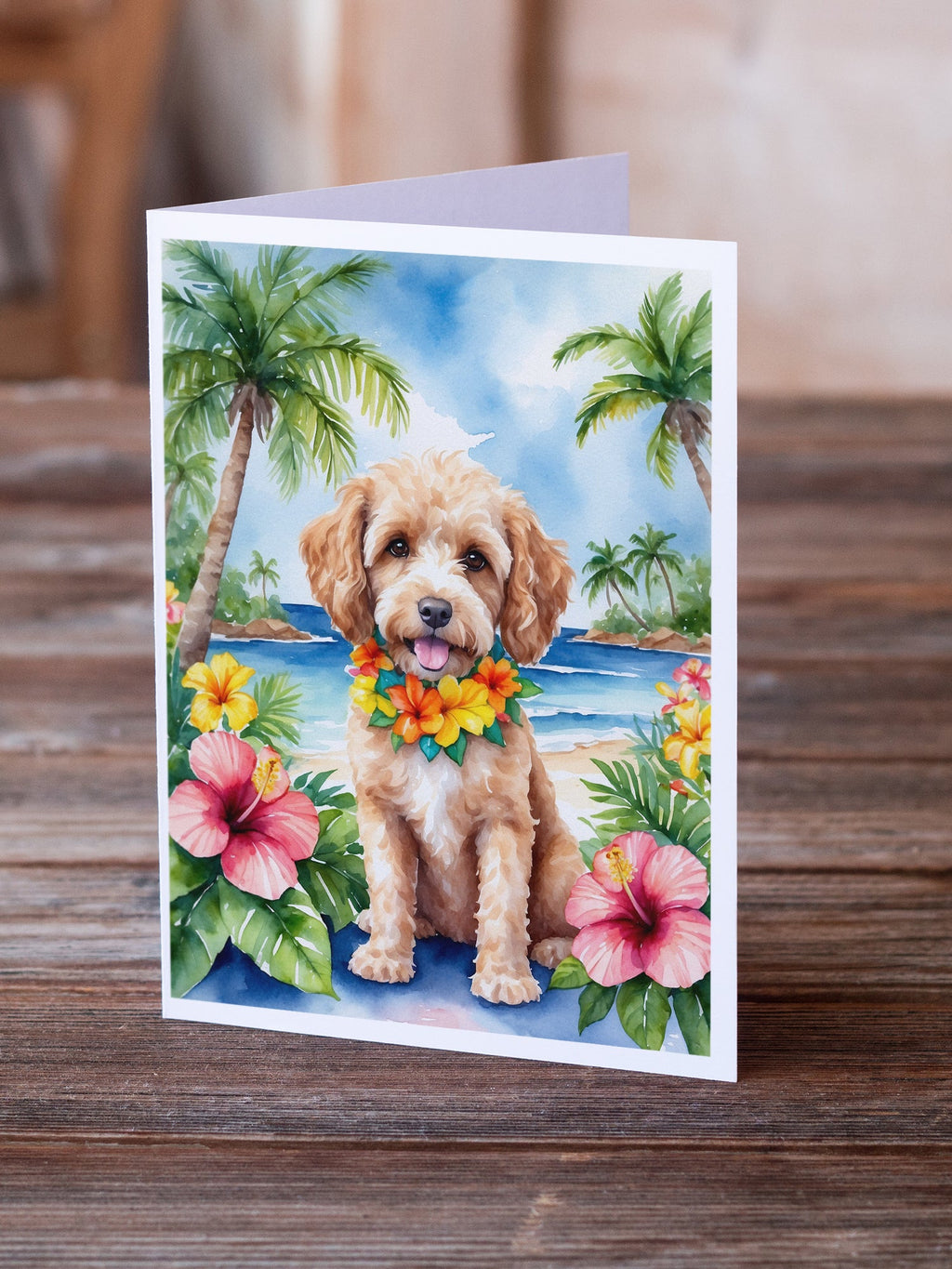 Cockapoo Luau Greeting Cards Pack of 8 Blank Cards with Envelopes Whimsical A7 Size 5x7