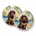 Cocker Spaniel Luau Set of 2 Cup Holder Car Coasters Absorbent Round Sandstone Coasters Gifts for Men or Women, 2.5, Multicolor