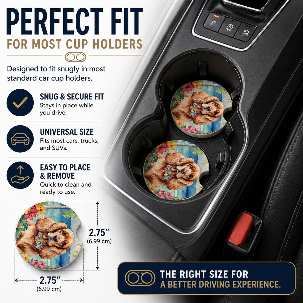 Cocker Spaniel Luau Set of 2 Cup Holder Car Coasters Absorbent Round Sandstone Coasters Gifts for Men or Women, 2.5, Multicolor