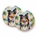 Collie Luau Set of 2 Cup Holder Car Coasters Absorbent Round Sandstone Coasters Gifts for Men or Women, 2.5, Multicolor