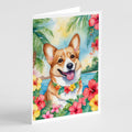 Corgi Luau Greeting Cards Pack of 8 Blank Cards with Envelopes Whimsical A7 Size 5x7