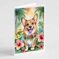 Corgi Luau Greeting Cards Pack of 8 Blank Cards with Envelopes Whimsical A7 Size 5x7