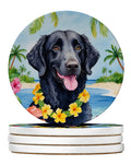 Curly-Coated Retriever Luau Large Sandstone Coasters Pack of 4 Absorbent Round Coasters Decor Gifts for Men or Women, 4 in, Multicolor