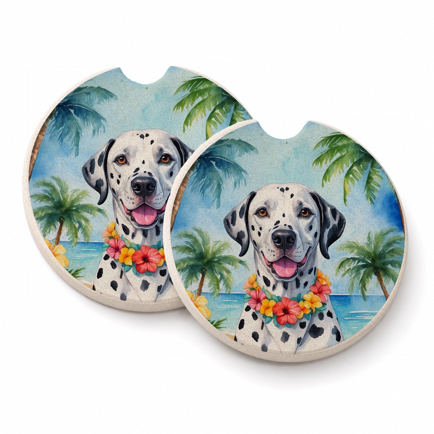 Dalmatian Luau Set of 2 Cup Holder Car Coasters Absorbent Round Sandstone Coasters Gifts for Men or Women, 2.5, Multicolor