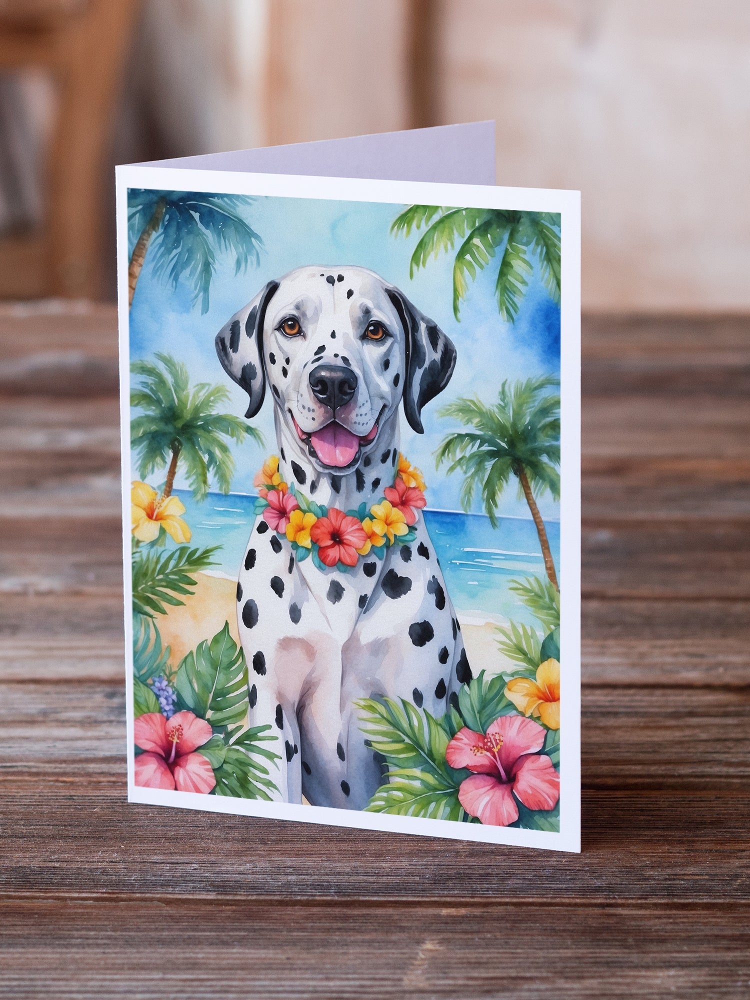 Dalmatian Luau Greeting Cards Pack of 8 Blank Cards with Envelopes Whimsical A7 Size 5x7