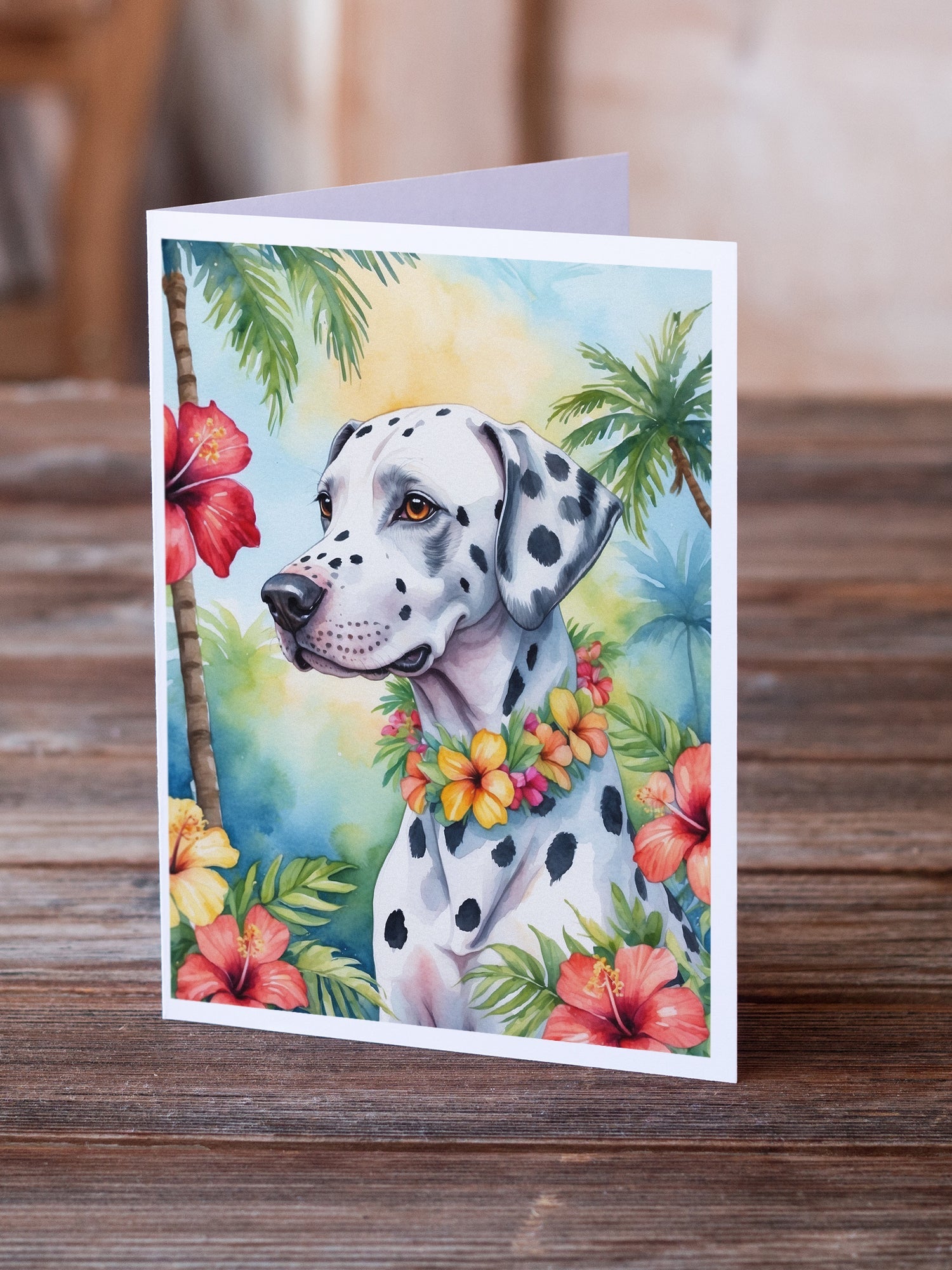 Dalmatian Luau Greeting Cards Pack of 8 Blank Cards with Envelopes Whimsical A7 Size 5x7