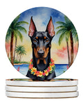 Doberman Pinscher Luau Large Sandstone Coasters Pack of 4 Absorbent Round Coasters Decor Gifts for Men or Women, 4 in, Multicolor