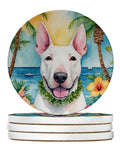 English Bull Terrier Luau Large Sandstone Coasters Pack of 4 Absorbent Round Coasters Decor Gifts for Men or Women, 4 in, Multicolor