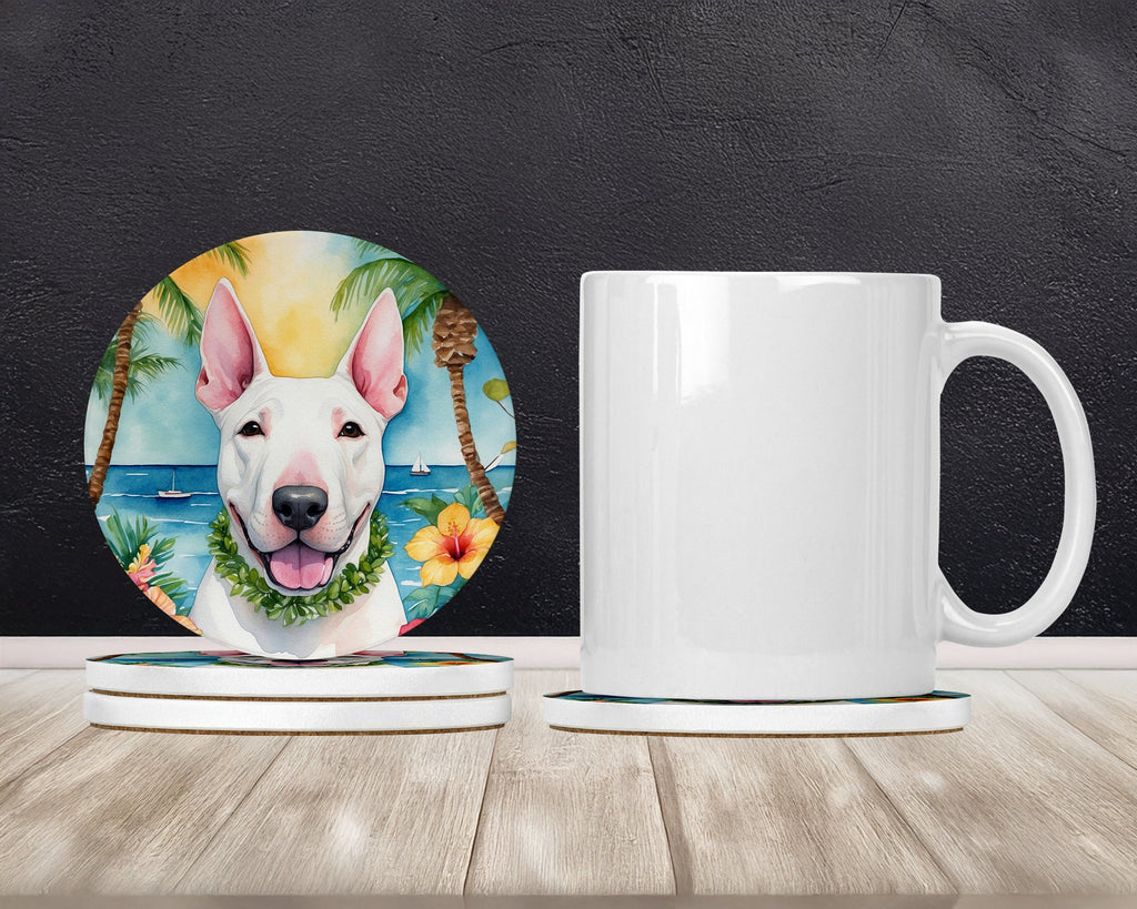 English Bull Terrier Luau Large Sandstone Coasters Pack of 4 Absorbent Round Coasters Decor Gifts for Men or Women, 4 in, Multicolor