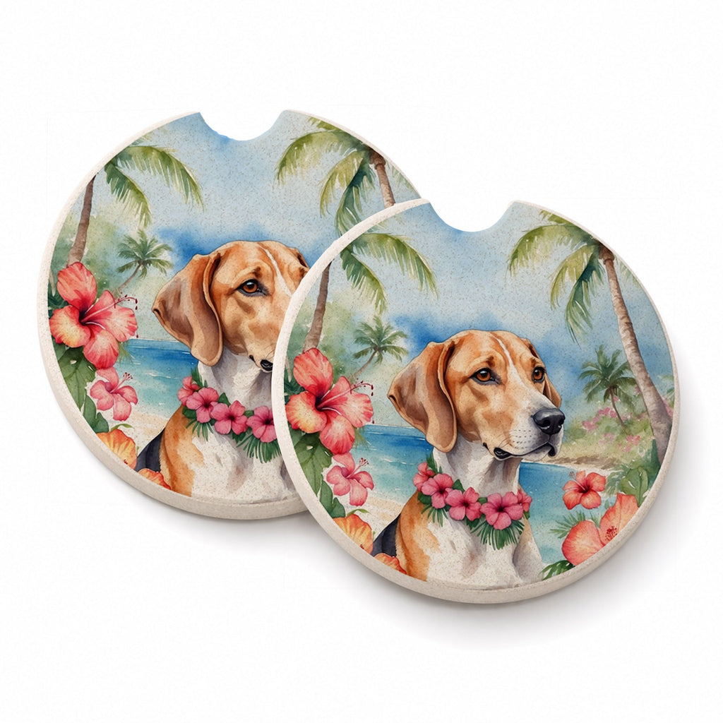 English Foxhound Luau Set of 2 Cup Holder Car Coasters Absorbent Round Sandstone Coasters Gifts for Men or Women, 2.5, Multicolor