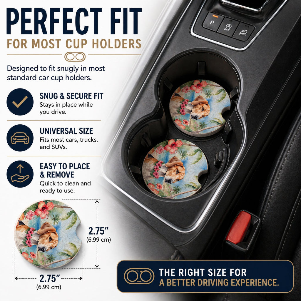 English Foxhound Luau Set of 2 Cup Holder Car Coasters Absorbent Round Sandstone Coasters Gifts for Men or Women, 2.5, Multicolor