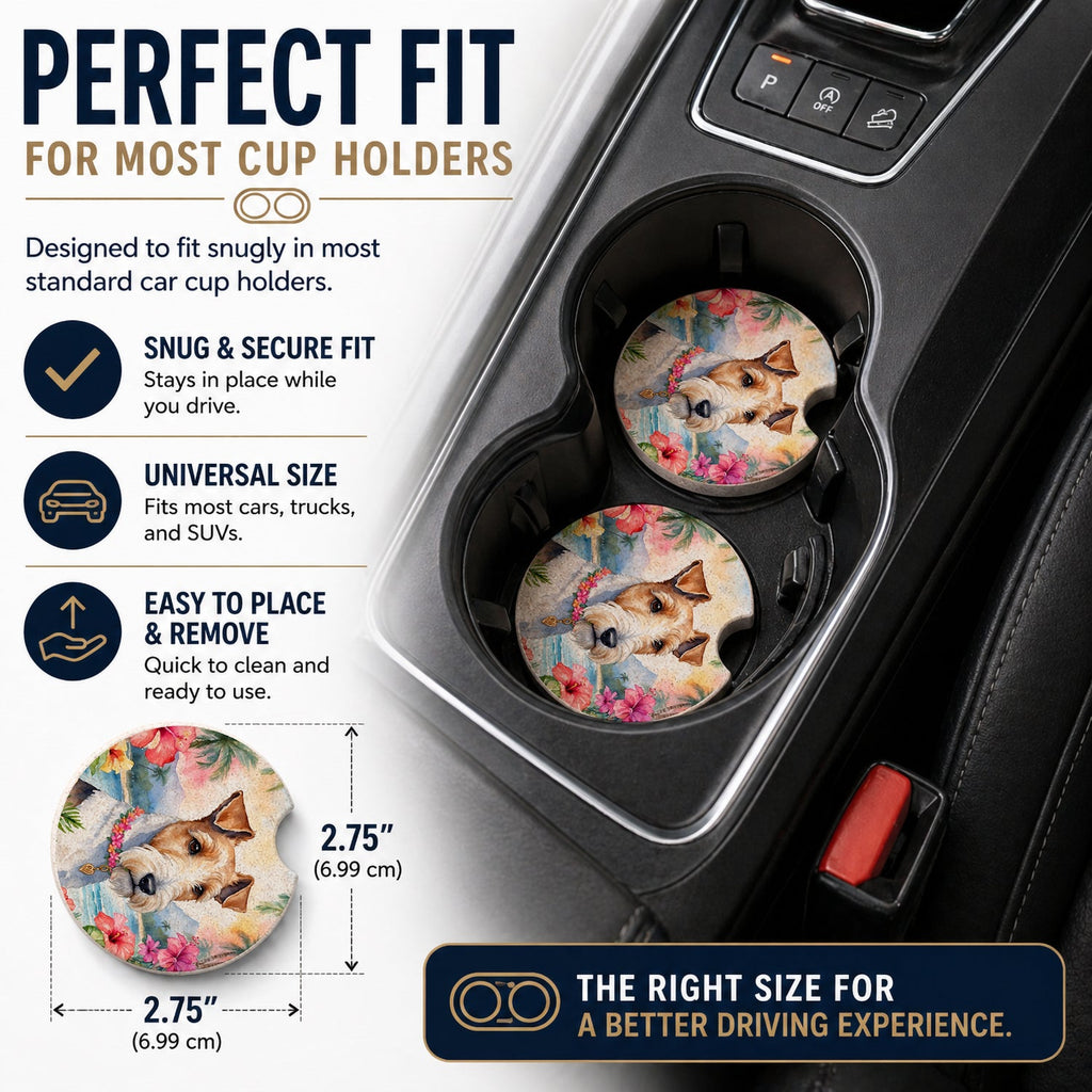 Fox Terrier Luau Set of 2 Cup Holder Car Coasters Absorbent Round Sandstone Coasters Gifts for Men or Women, 2.5, Multicolor