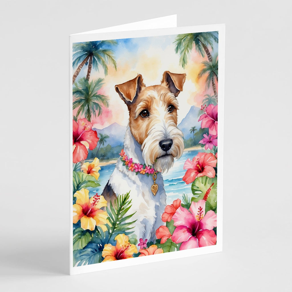 Fox Terrier Luau Greeting Cards Pack of 8 Blank Cards with Envelopes Whimsical A7 Size 5x7