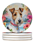 Fox Terrier Luau Large Sandstone Coasters Pack of 4 Absorbent Round Coasters Decor Gifts for Men or Women, 4 in, Multicolor