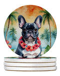 French Bulldog Luau Large Sandstone Coasters Pack of 4 Absorbent Round Coasters Decor Gifts for Men or Women, 4 in, Multicolor