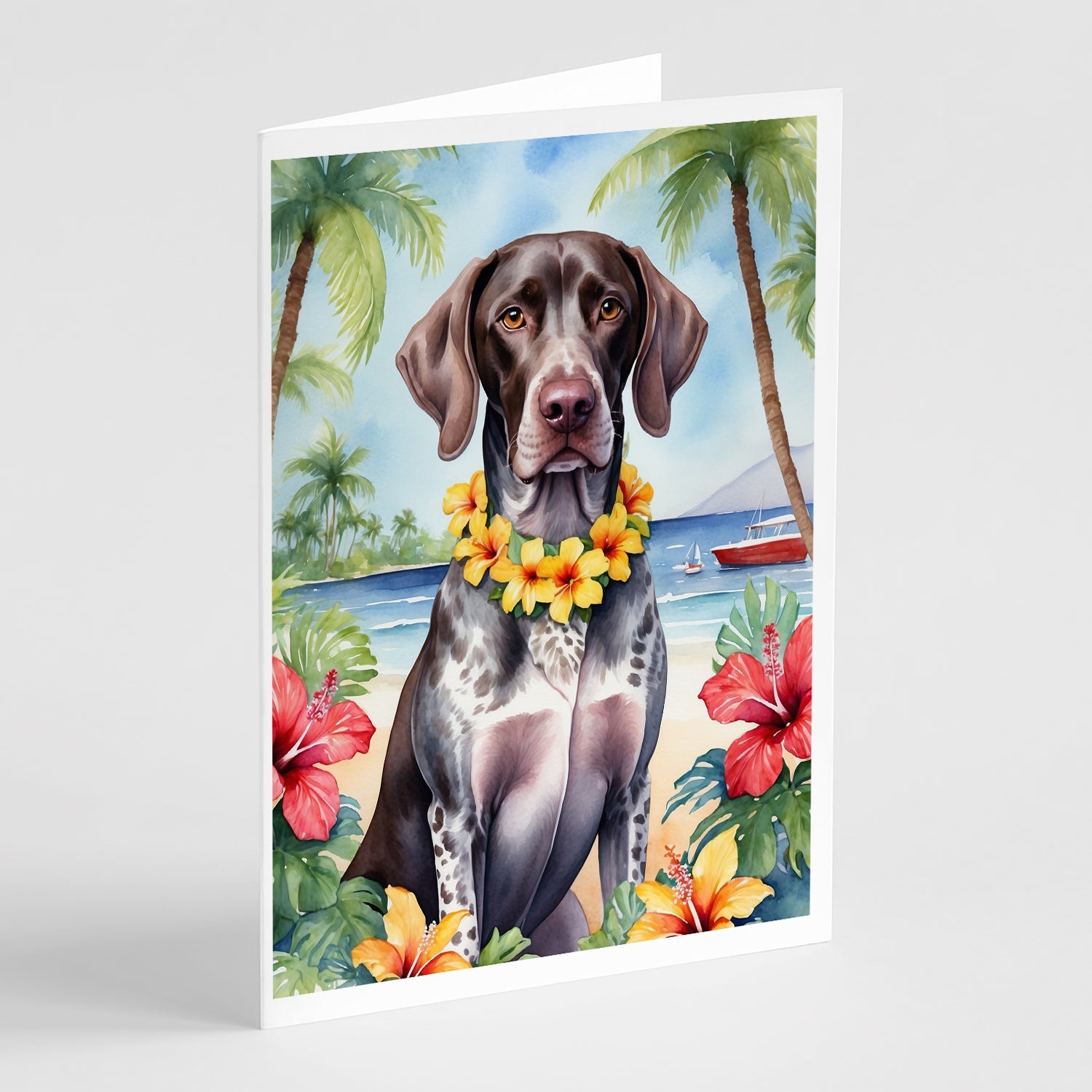 German Shorthaired Pointer Luau Greeting Cards Pack of 8 Blank Cards with Envelopes Whimsical A7 Size 5x7