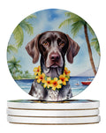 German Shorthaired Pointer Luau Large Sandstone Coasters Pack of 4 Absorbent Round Coasters Decor Gifts for Men or Women, 4 in, Multicolor