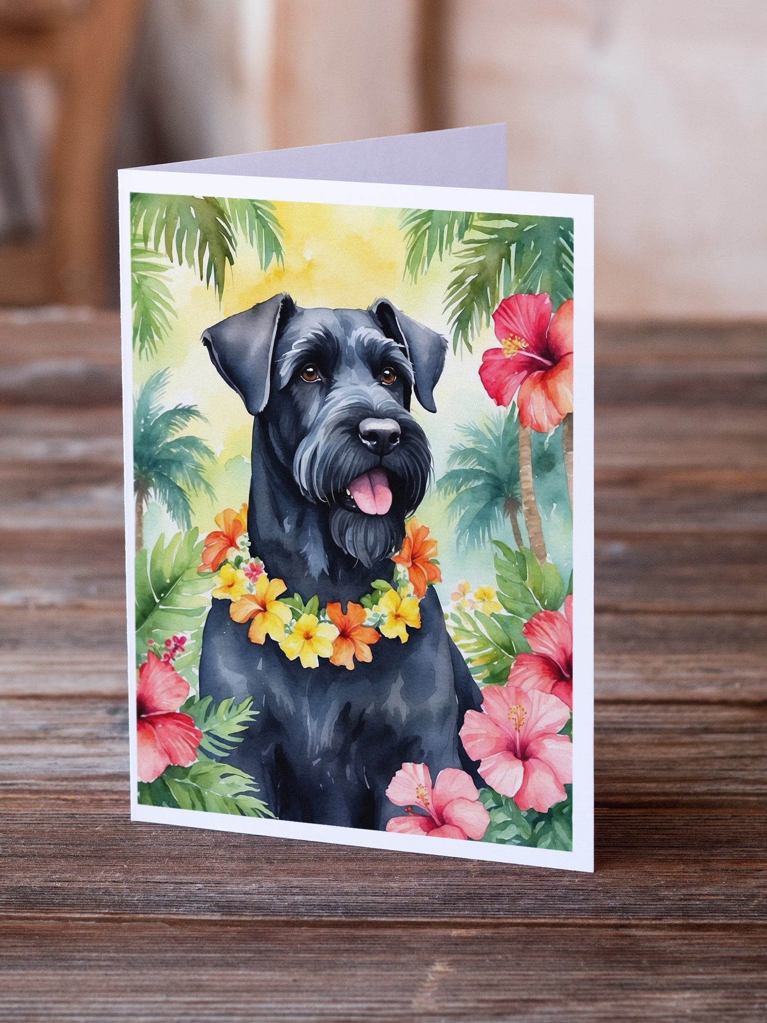 Giant Schnauzer Luau Greeting Cards Pack of 8 Blank Cards with Envelopes Whimsical A7 Size 5x7