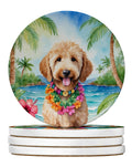 Goldendoodle Luau Large Sandstone Coasters Pack of 4 Absorbent Round Coasters Decor Gifts for Men or Women, 4 in, Multicolor