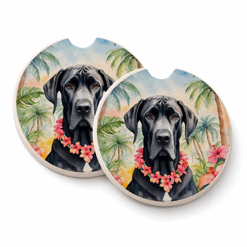 Great Dane Luau Set of 2 Cup Holder Car Coasters Absorbent Round Sandstone Coasters Gifts for Men or Women, 2.5, Multicolor