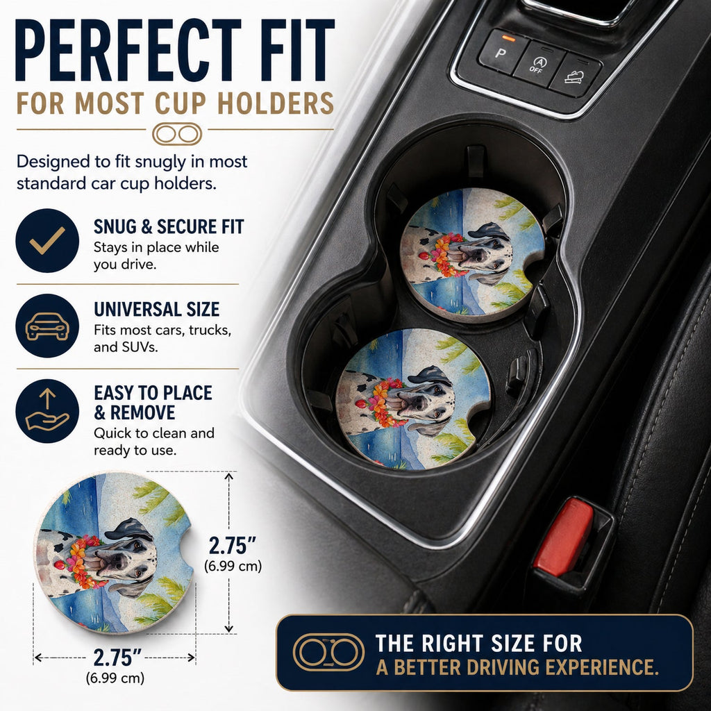 Great Dane Luau Set of 2 Cup Holder Car Coasters Absorbent Round Sandstone Coasters Gifts for Men or Women, 2.5, Multicolor