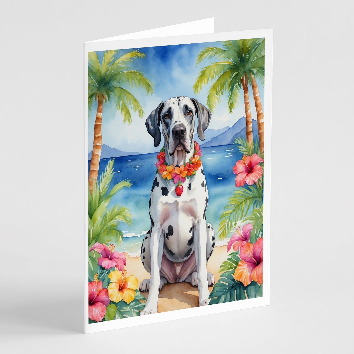 Great Dane Luau Greeting Cards Pack of 8 Blank Cards with Envelopes Whimsical A7 Size 5x7