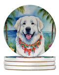 Great Pyrenees Luau Large Sandstone Coasters Pack of 4 Absorbent Round Coasters Decor Gifts for Men or Women, 4 in, Multicolor
