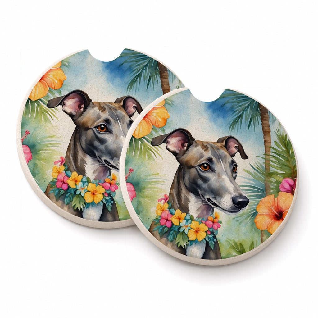 Greyhound Luau Set of 2 Cup Holder Car Coasters Absorbent Round Sandstone Coasters Gifts for Men or Women, 2.5, Multicolor