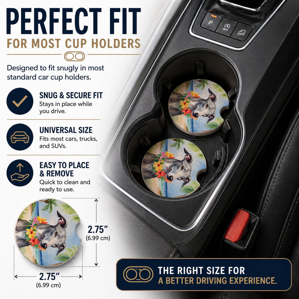 Greyhound Luau Set of 2 Cup Holder Car Coasters Absorbent Round Sandstone Coasters Gifts for Men or Women, 2.5, Multicolor