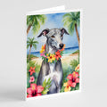 Greyhound Luau Greeting Cards Pack of 8 Blank Cards with Envelopes Whimsical A7 Size 5x7