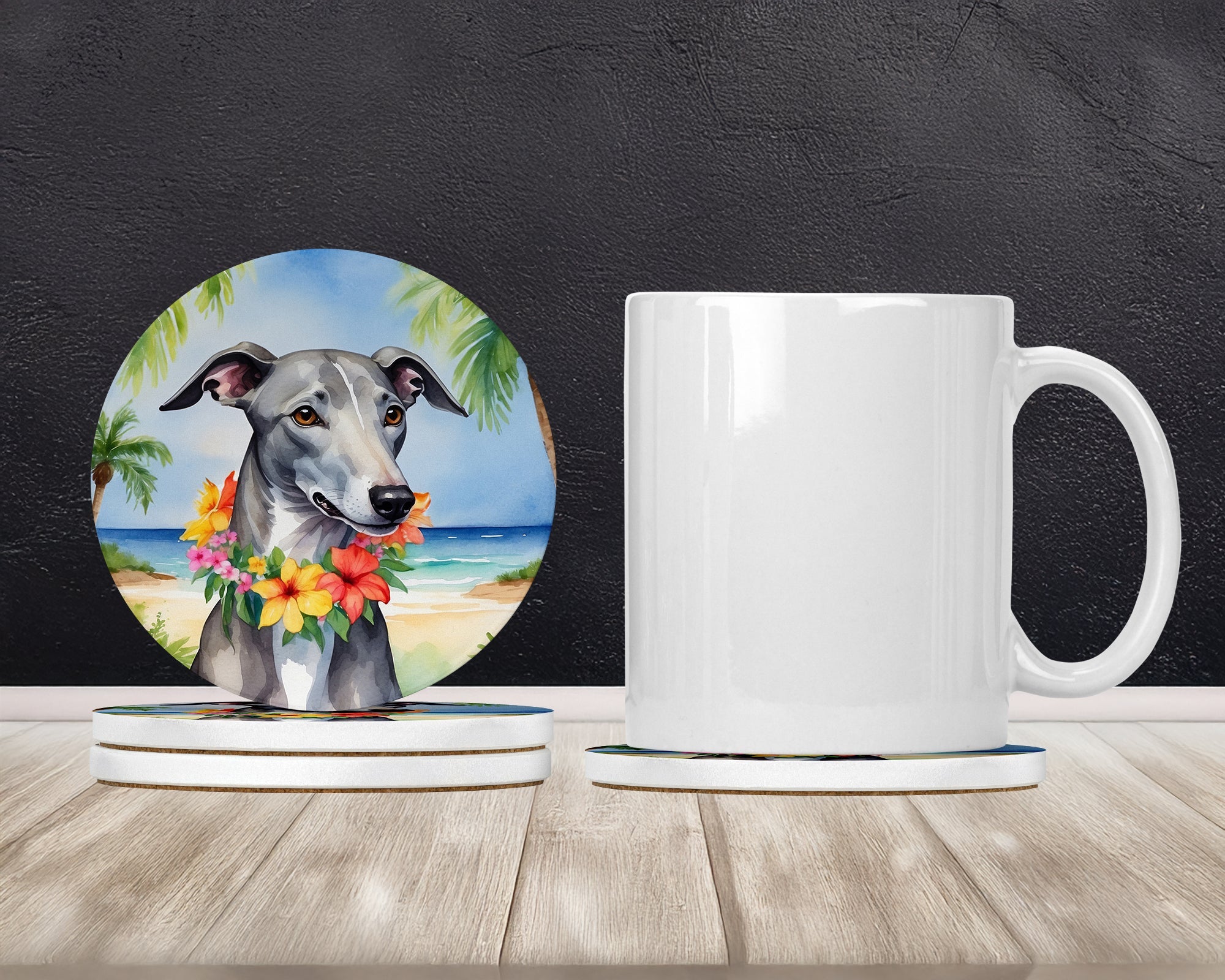 Greyhound Luau Large Sandstone Coasters Pack of 4 Absorbent Round Coasters Decor Gifts for Men or Women, 4 in, Multicolor