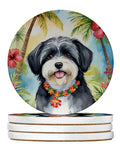 Havanese Luau Large Sandstone Coasters Pack of 4 Absorbent Round Coasters Decor Gifts for Men or Women, 4 in, Multicolor