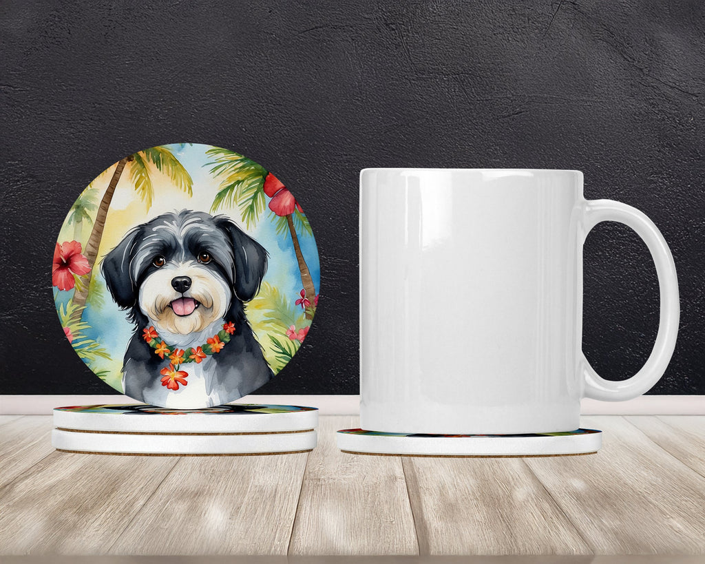 Havanese Luau Large Sandstone Coasters Pack of 4 Absorbent Round Coasters Decor Gifts for Men or Women, 4 in, Multicolor