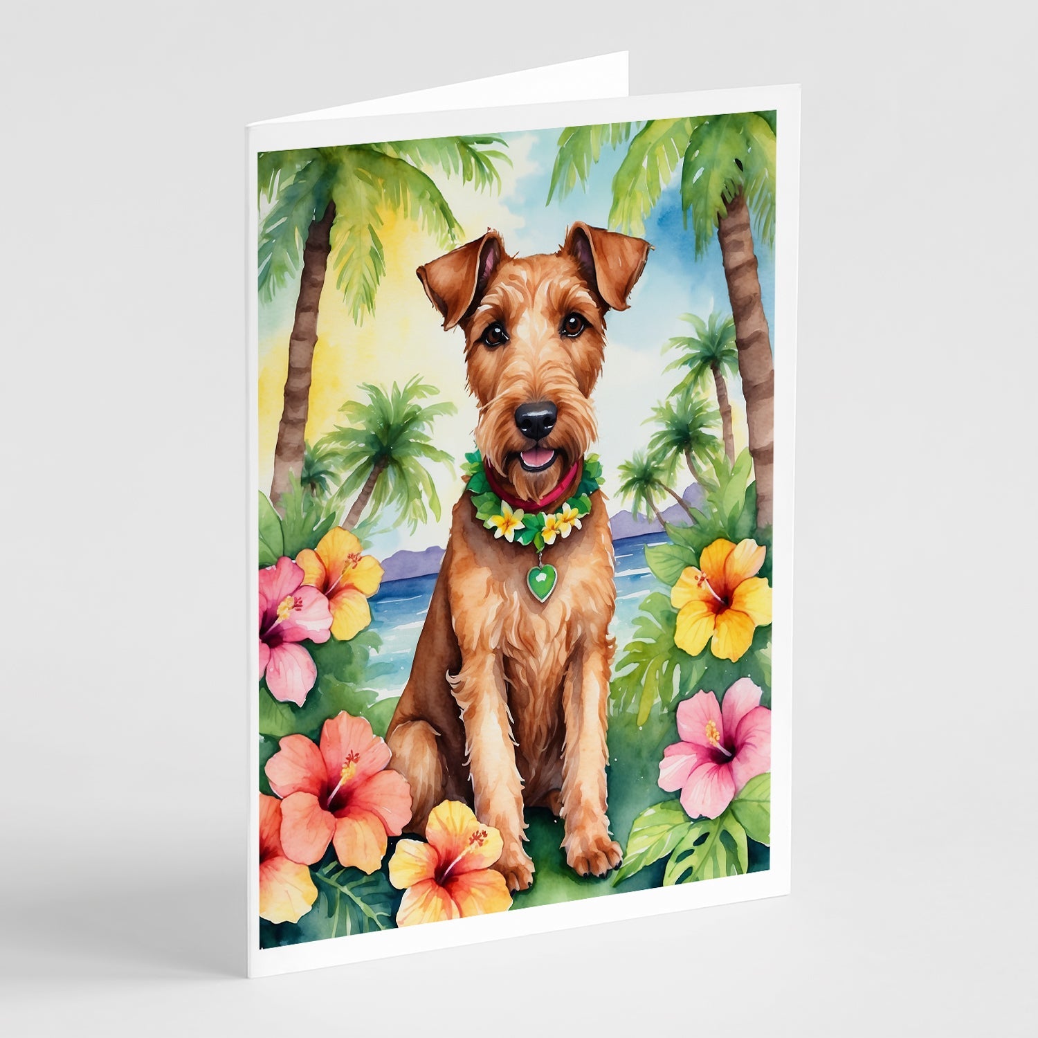 Irish Terrier Luau Greeting Cards Pack of 8 Blank Cards with Envelopes Whimsical A7 Size 5x7