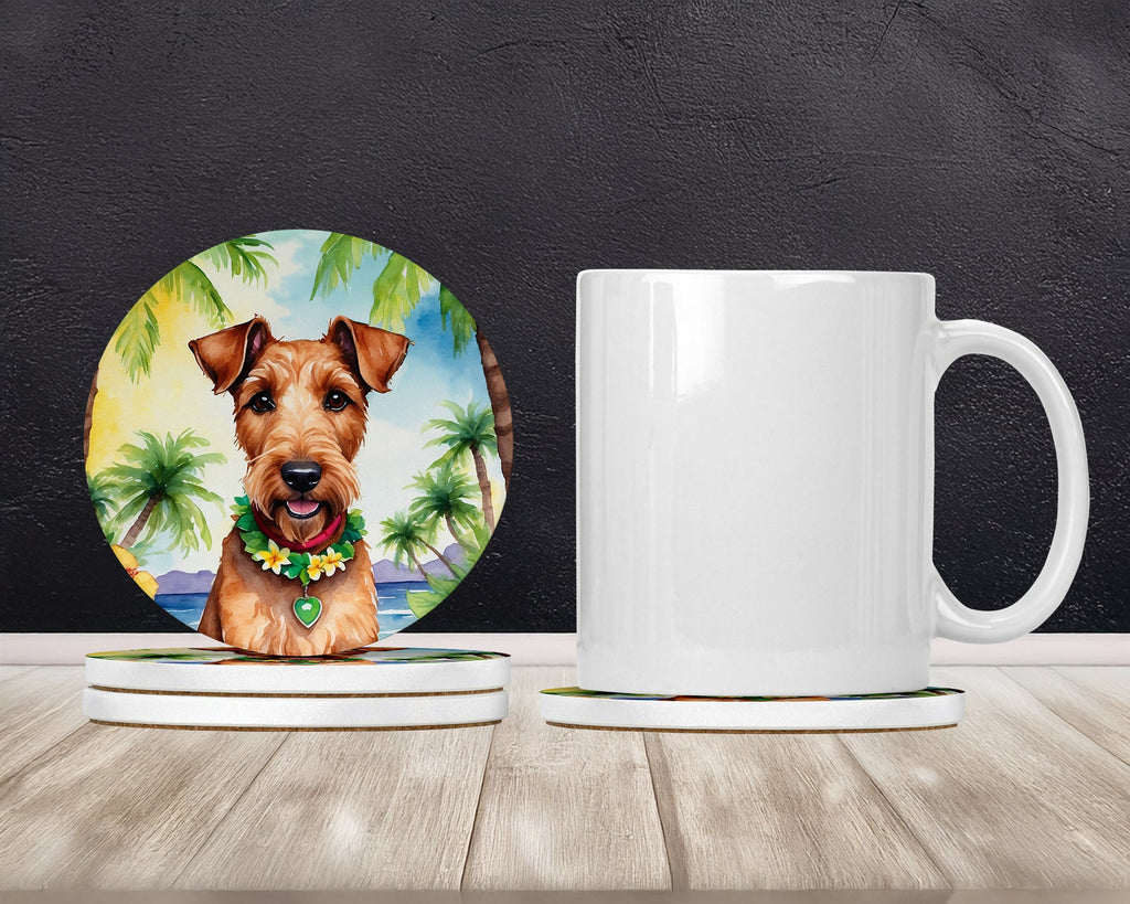 Irish Terrier Luau Large Sandstone Coasters Pack of 4 Absorbent Round Coasters Decor Gifts for Men or Women, 4 in, Multicolor