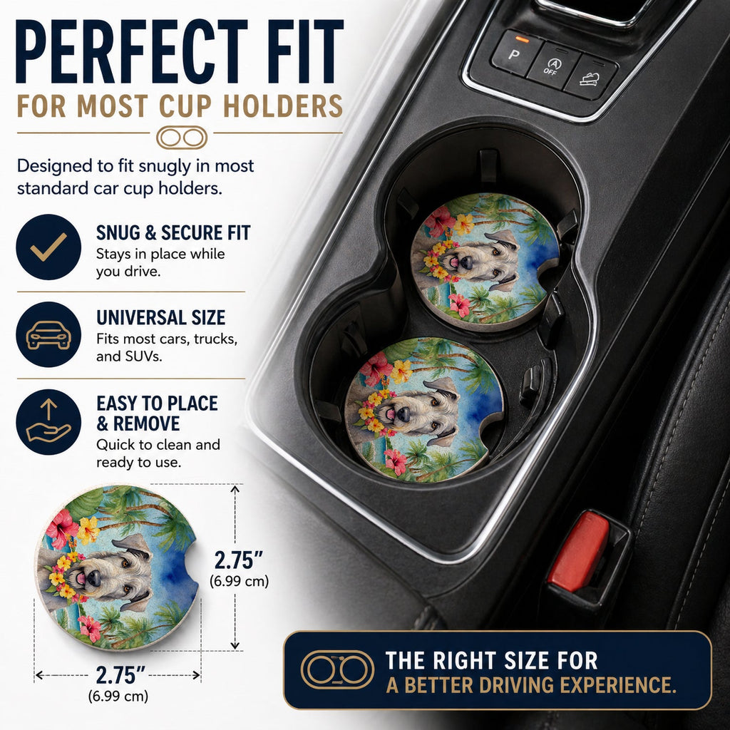 Irish Wolfhound Luau Set of 2 Cup Holder Car Coasters Absorbent Round Sandstone Coasters Gifts for Men or Women, 2.5, Multicolor