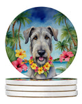 Irish Wolfhound Luau Large Sandstone Coasters Pack of 4 Absorbent Round Coasters Decor Gifts for Men or Women, 4 in, Multicolor