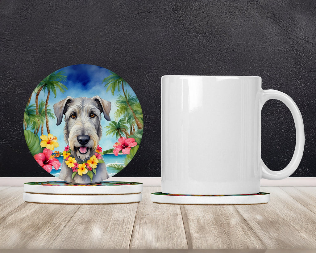 Irish Wolfhound Luau Large Sandstone Coasters Pack of 4 Absorbent Round Coasters Decor Gifts for Men or Women, 4 in, Multicolor