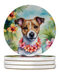 Jack Russell Terrier Luau Large Sandstone Coasters Pack of 4 Absorbent Round Coasters Decor Gifts for Men or Women, 4 in, Multicolor